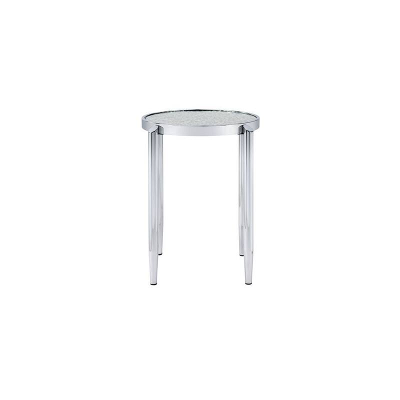 22 in. Silver Round Glass End Table, Sturdy Build End Side Table for Living Rooms