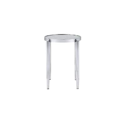 22 in. Silver Round Glass End Table, Sturdy Build End Side Table for Living Rooms
