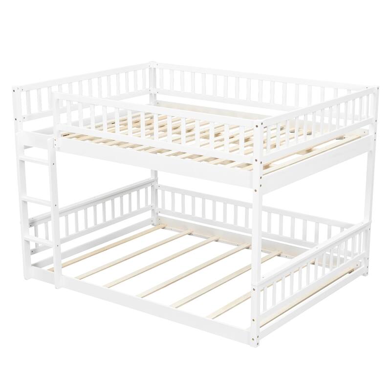 GDFStudio - Solid Wood Queen over Queen Bunk Bed with Ladder & Guardrails