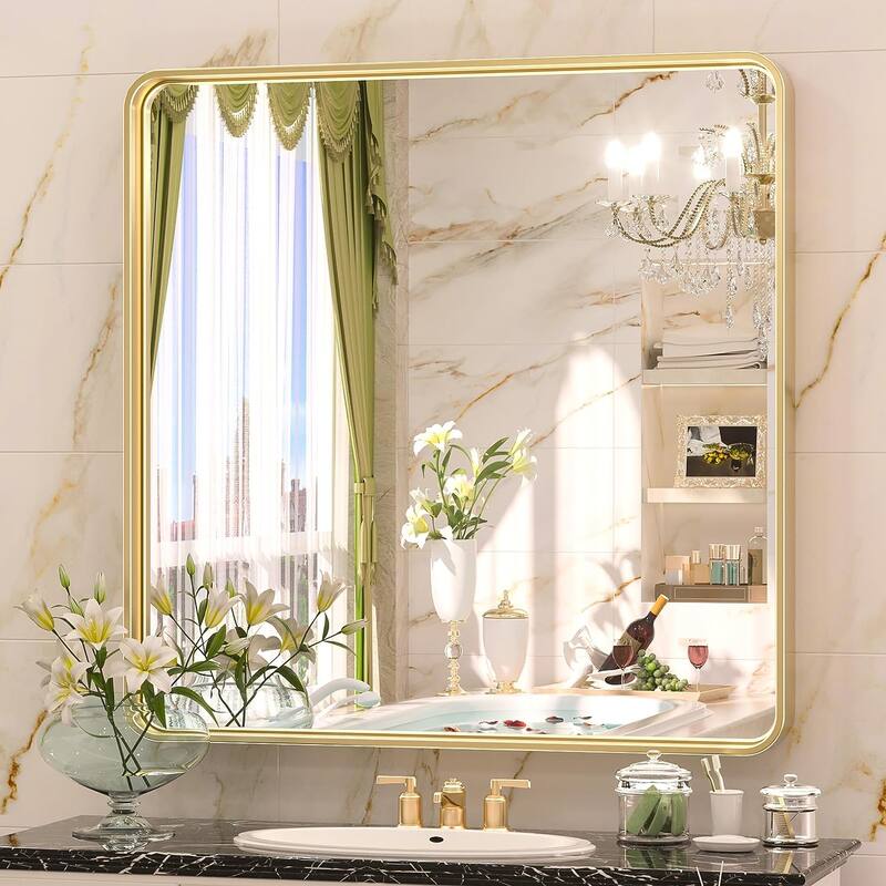 TETOTE Modern Bathroom Vanity Mirror Metal Frame Wall Mounted