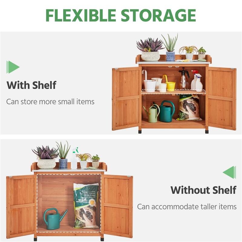 Yaheetech Garden Potting Bench Table Wooden Storage Cabinet