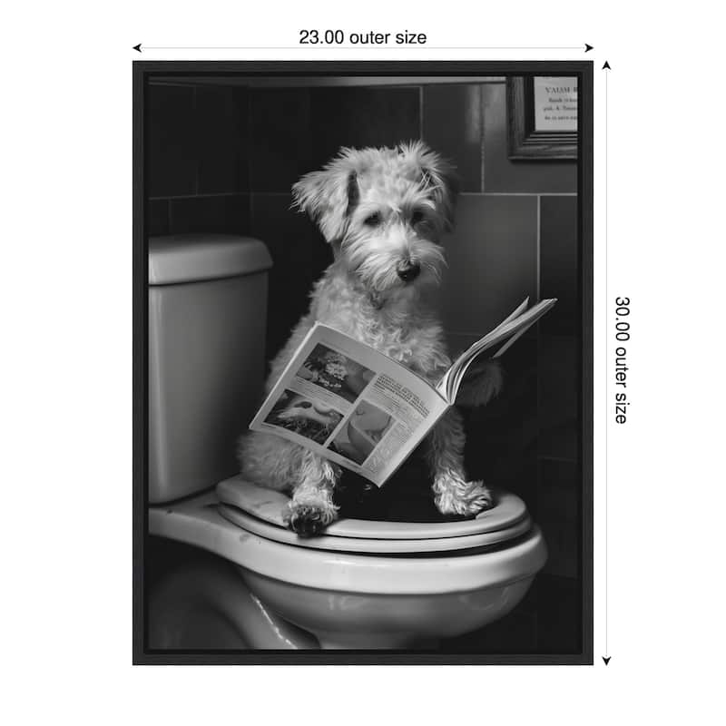 Good Boy Dog Toilet Art by Niky Rahner Framed Canvas Wall Art - 23 x 30 in