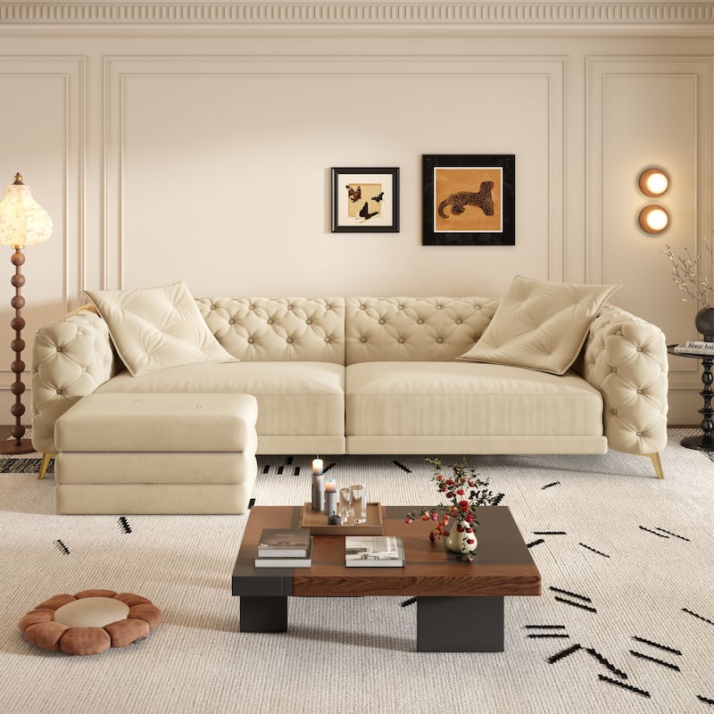 97.7" 3-in-1 Convertible Sleeper Sofa, Pull Out Sofa Bed with Ottoman, 4-Seater for Small Spaces & Apartments