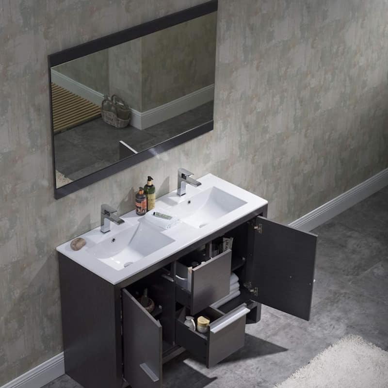 Blossom 48-Inch Double Bathroom Vanity Set with Ceramic Sinks & Mirror