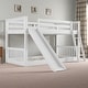 preview thumbnail 14 of 51, Twin Over Twin Low Bunk Bed with Reversible Slide and Built-In Ladder, Wooden Frame with Guardrails White - Twin