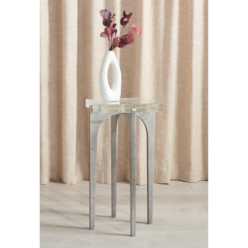 SAFAVIEH Couture Tawny Square Bubble Glass Accent Table - 13 IN W x 13 IN D x 25 IN H - Silver/Clear