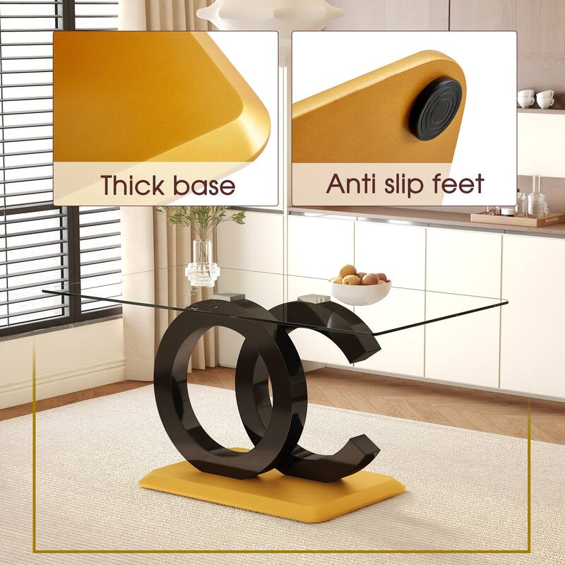 Luxury 7-Piece Dining Table Set 63-Inch Rectangular Glass Table with 6 Faux Leather Chairs Modern Kitchen Dining Table Set for 6