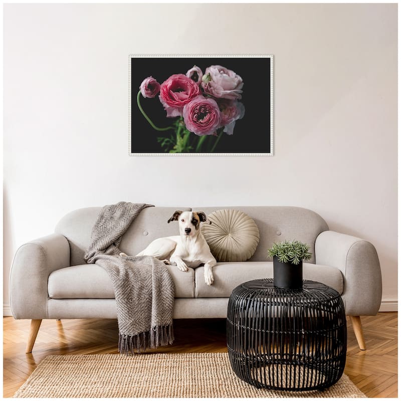 Kate and Laurel Sylvie Mood Dark Pink Ranunculus Flower Bouquet Framed Canvas by Kristy Campbell