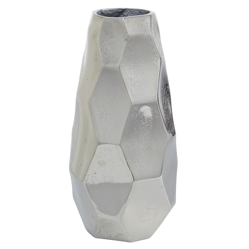 Silver Aluminum Metal Geometric Decorative Vase - 6 x 5 x 12