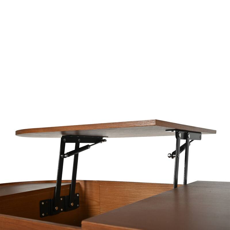 47.2" Lift Top Coffee Table with 360° Rotating Tray - Marble-Patterned Modern Oval Table with Hidden Compartment for Living Room