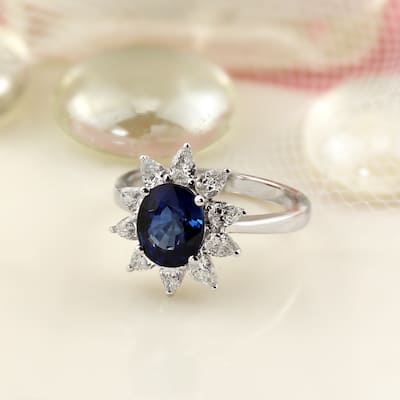 Auriya 18k Gold 2 1/3ct Royal Blue Oval Sapphire and Halo Diamond Engagement Ring 7/8ct TDW
