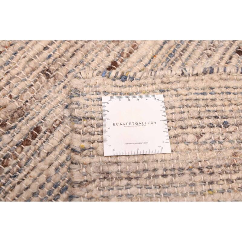 ECARPETGALLERY Braid weave Sienna Light Grey Wool Kilim - 8'3 x 10'4