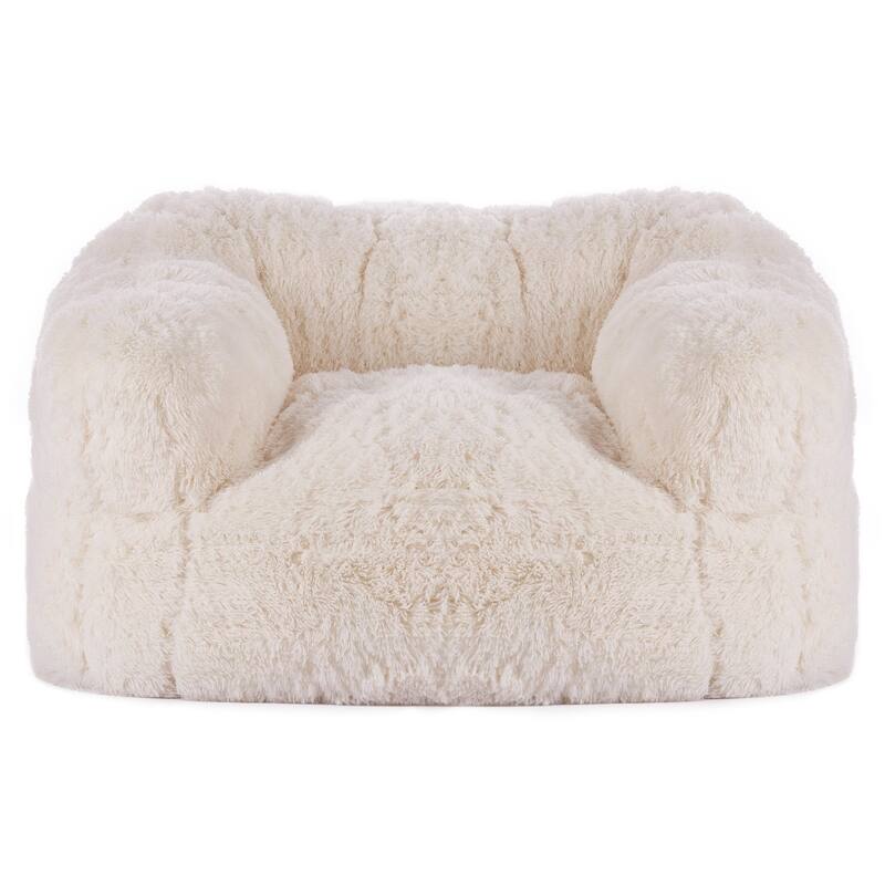 Beige Fabric Memory Foam Bean Bag Chair with Armrests and Support - 48” L x 46.85” W x 28” H - Beige