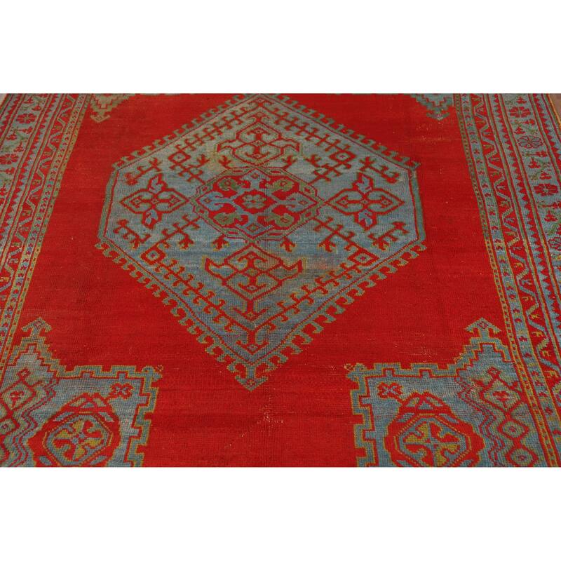 Vegetable Dye Oushak Turkish Antique Area Rug Handmade Wool Carpet - 7'3" x 9'9"