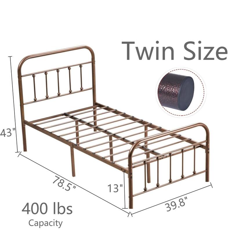 Metal Platform Bed Frame with Headboard and Footboard, Heavy Duty Slat Support/Underbed Storage Space, Vintage Style