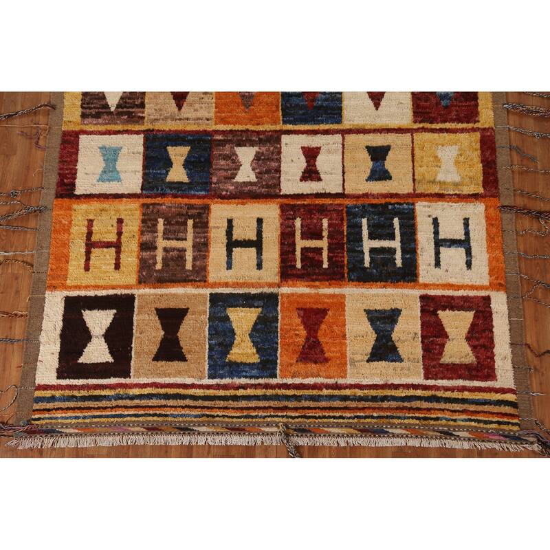 Hand Knotted Oriental 100% Wool Carpet Modern Tribal Multi-Colored Moroccan Area Rug - 9' 11'' X 6' 9''