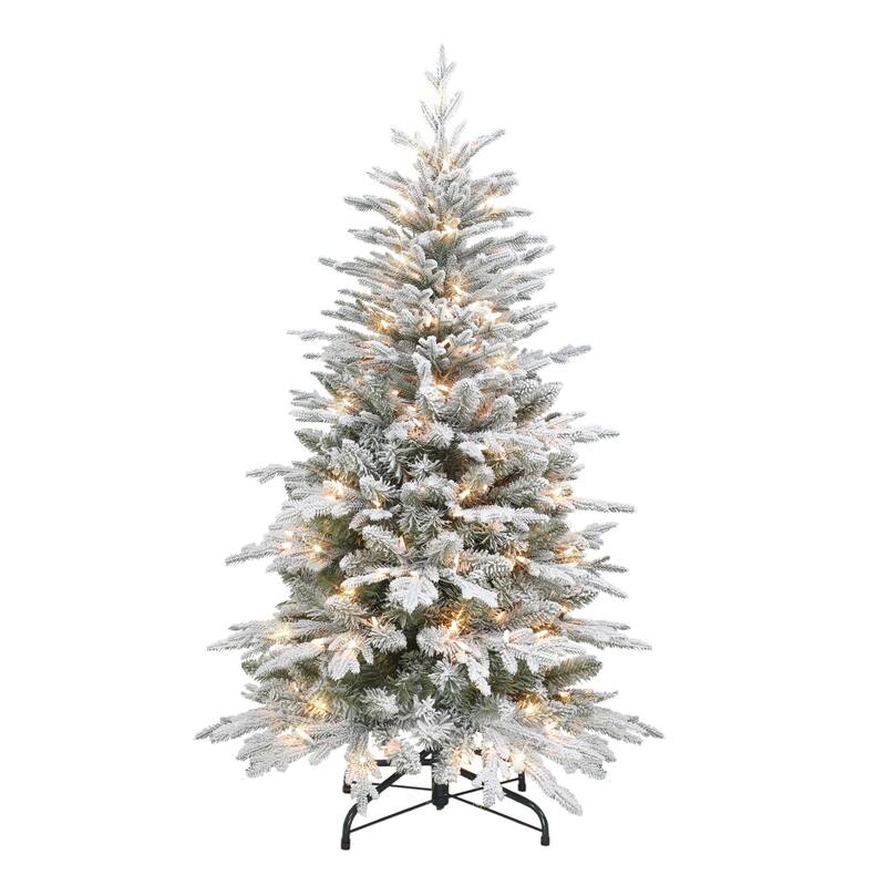 Puleo International 4.5 ft. Pre-lit Flocked Slim Northern Fir Tree