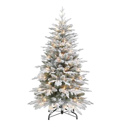 Puleo International 4.5 ft. Pre-lit Flocked Slim Northern Fir Tree