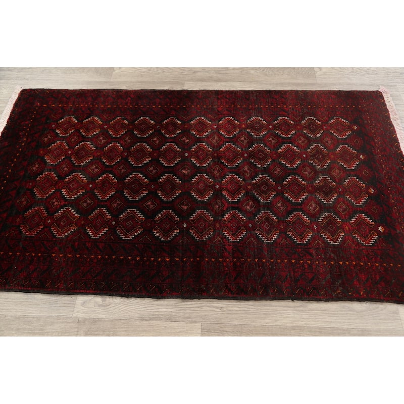 Geometric Balouch Persian Area Rug Wool Hand-knotted Foyer Carpet - 3'3" x 5'6"