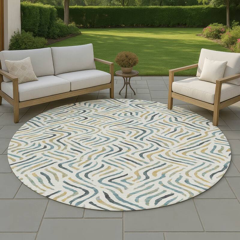 Machine Washable Indoor/ Outdoor Modern Jamie Chantille Rug - Ivory - 8' x 8'