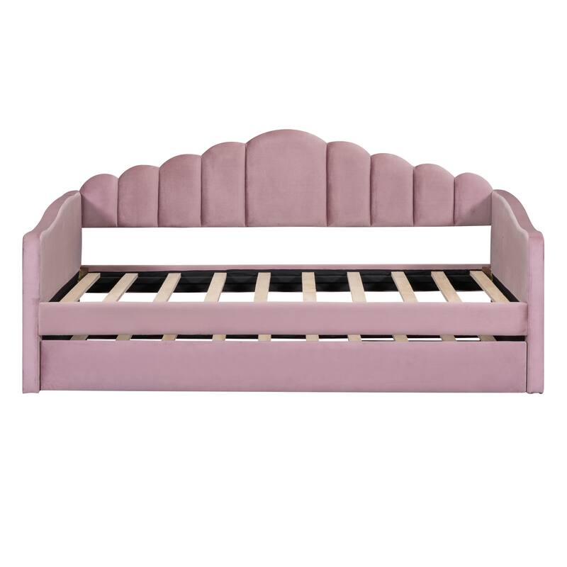 Twin size Upholstered Daybed with Trundle ,Velvet Sofabed with USB Charging Ports,No Box-spring Needed
