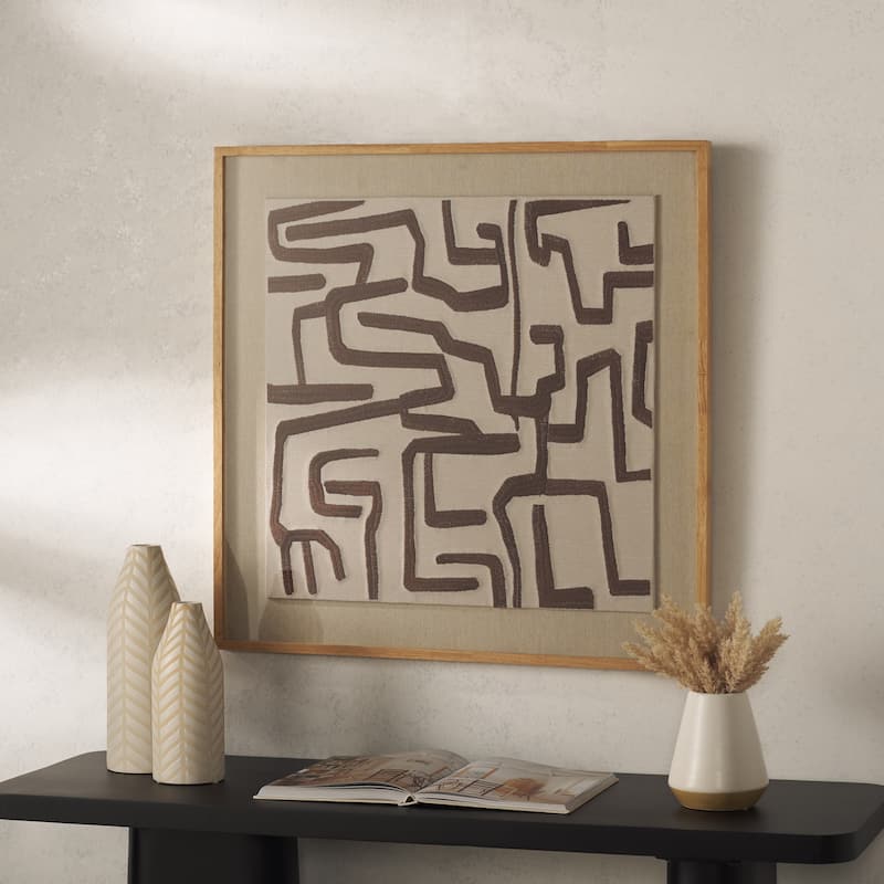SAFAVIEH Home Tari 30-inch Ivory/Chocolate Brown Framed Textile Wall Art - Ivory/Chocolate Brown