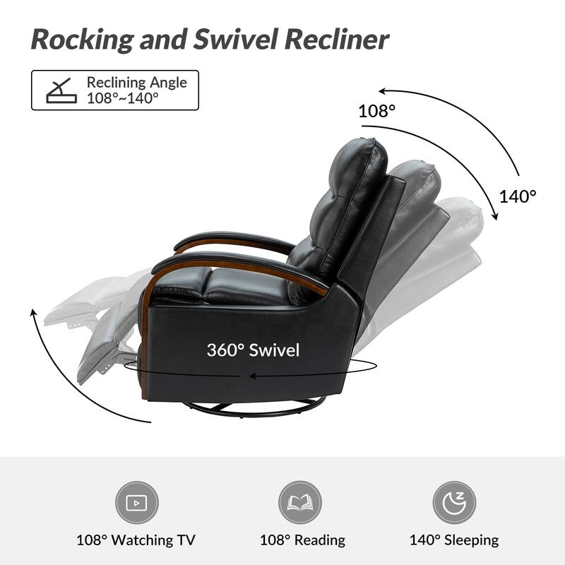 Leopold Genuine Leather Swivel Rocking Manual Recliner Chair with Wooden Arm Accents Set of 2 by HULALA HOME