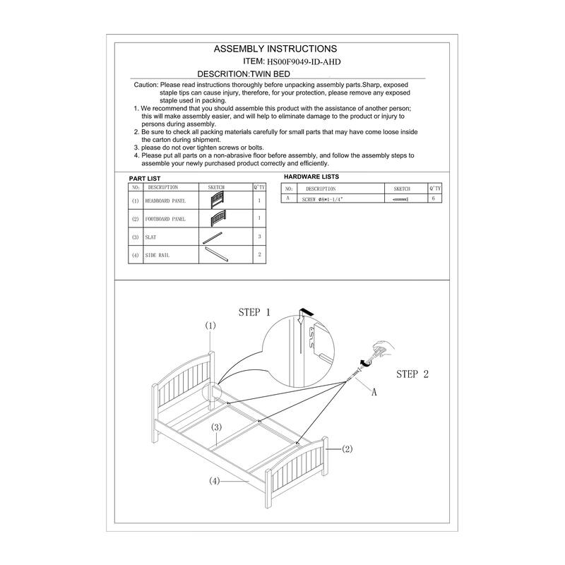 Twin Size Plywood Platform Bed with Vertical Line Carved Headboard