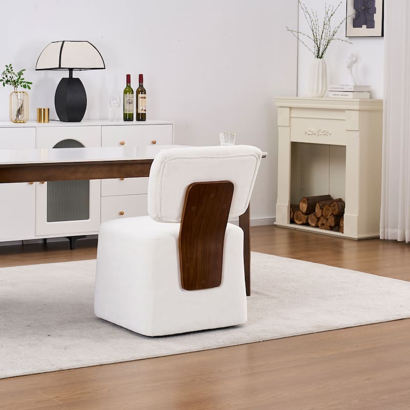 Linen Upholstered Armless Dining Chair with Casters