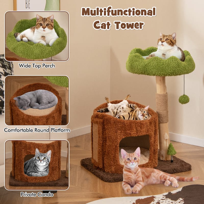 Cat Tower with Top Perch and Scratching Post for Claw Care - 23.5" x 18" x 29"