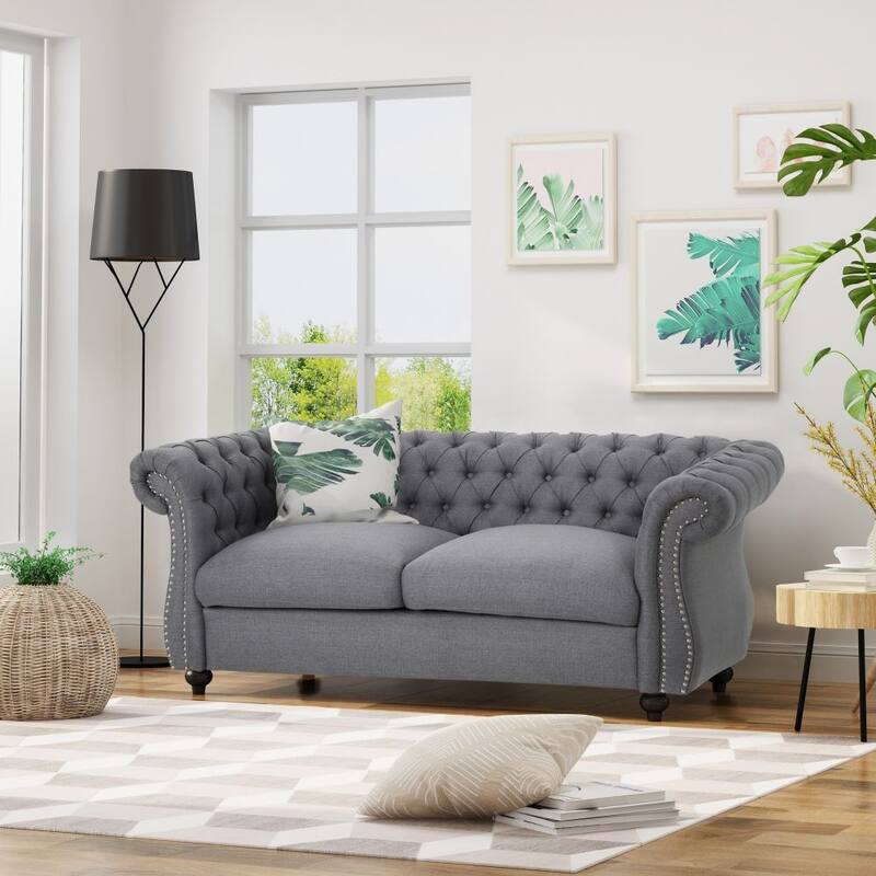 Button-Tufted Fabric Loveseat Sofa with Nailhead