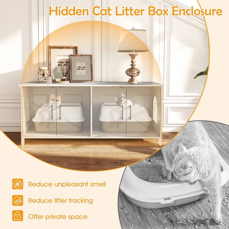Modern Cat Litter Box Enclosure for 2 Cats, Hidden Kitty Furniture - 48" x 20" x 20"