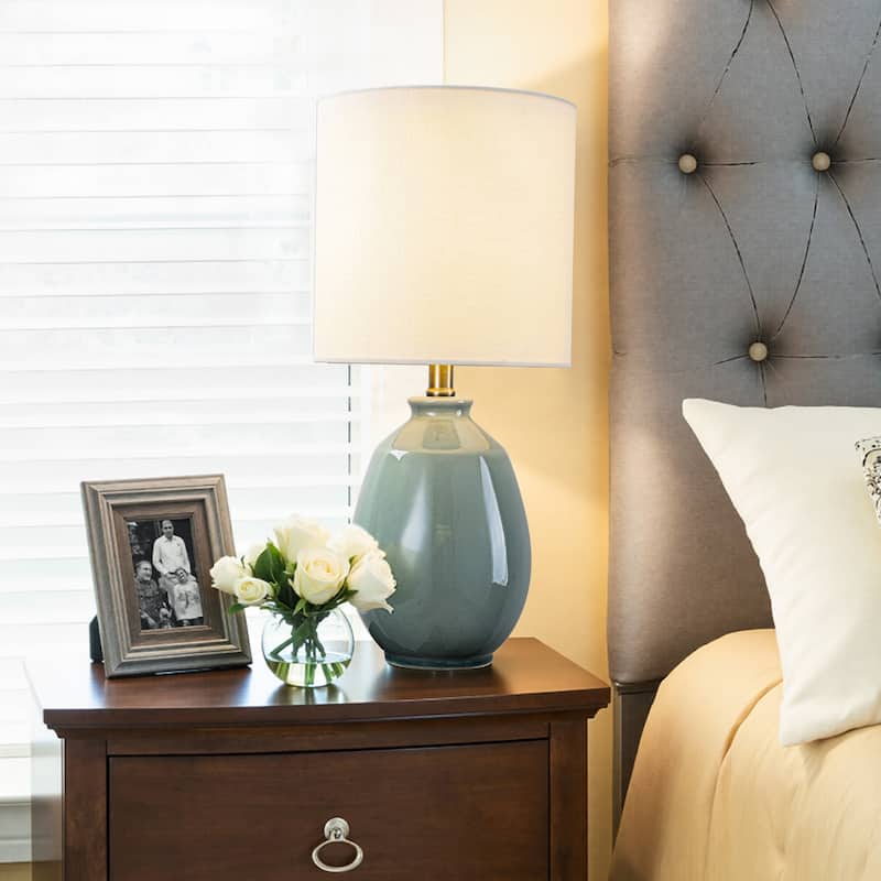 C Cattleya 19in Ceramic Table Lamp with Fabric Linen Shade