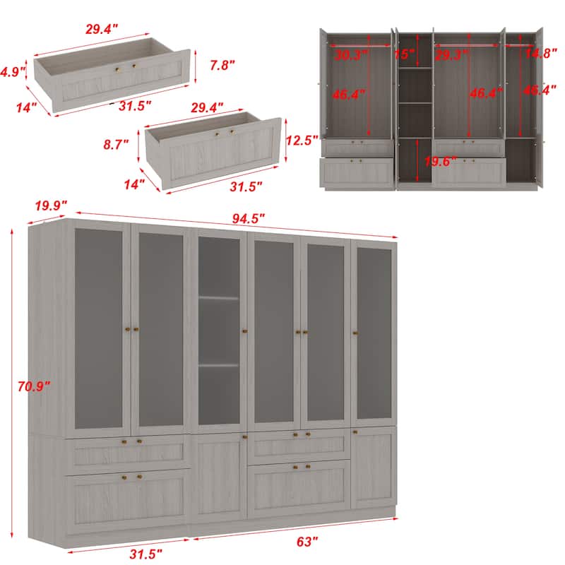 Large Glass Combination Cabinet: Contemporary Storage Closet Armoires