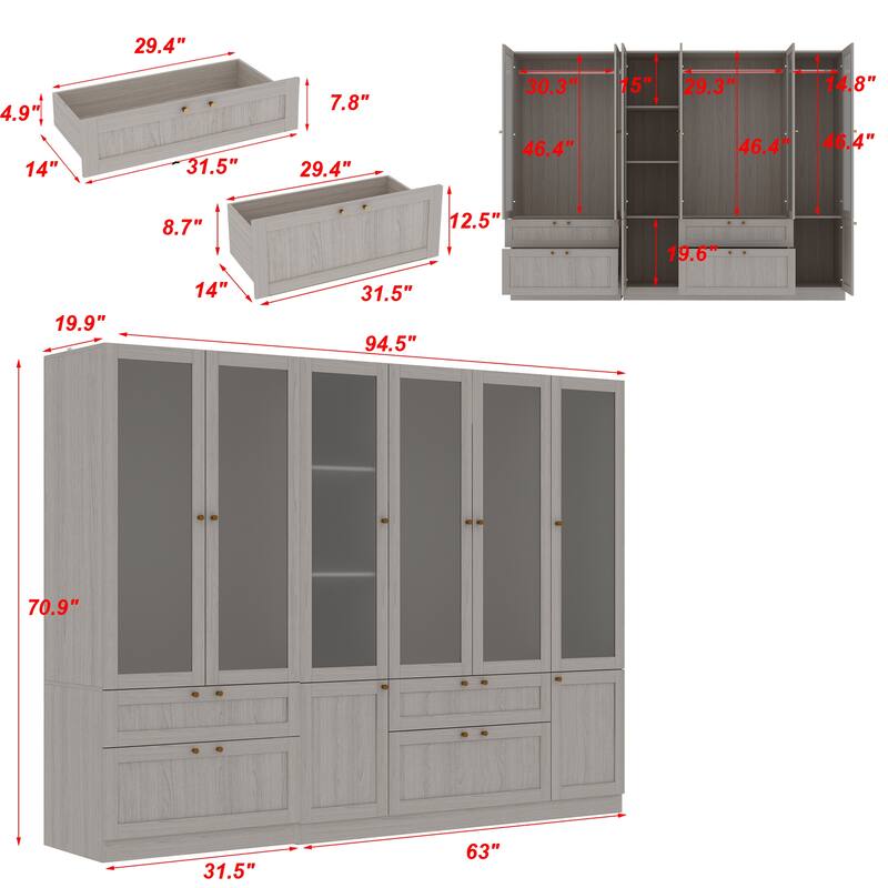 Modular Modern Glass Door Wardrobe:Storage Closet Solution Armoire