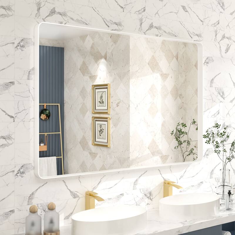 Modern Metal Frame Wall Mounted Bathroom Vanity Mirror - 48x32 - White