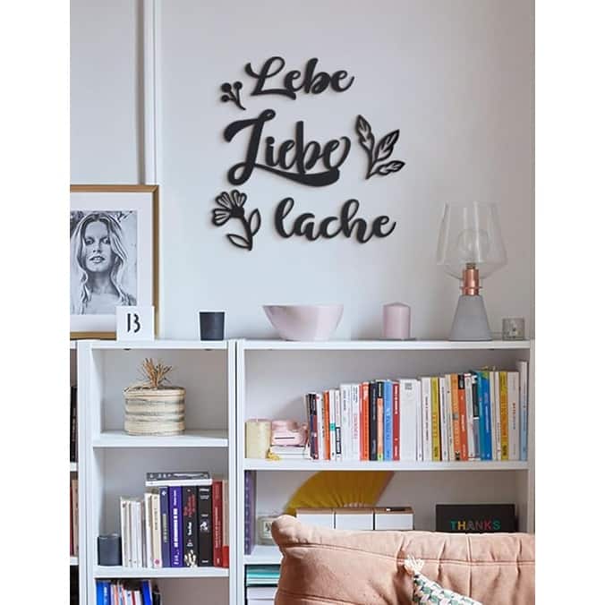 Lebe Liebe Lache Metal Wall Art - German Inspirational Quote, 6-Pieces
