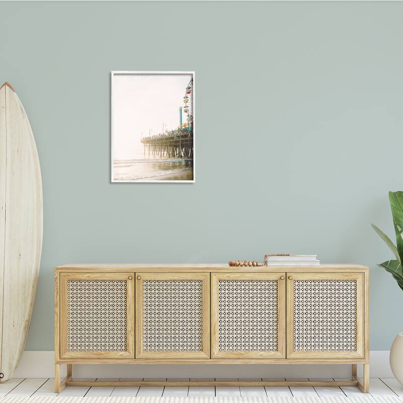 Stupell Coastal Boardwalk Pier Carnival Ferris Wheel Photography Framed Wall Art - Off-White