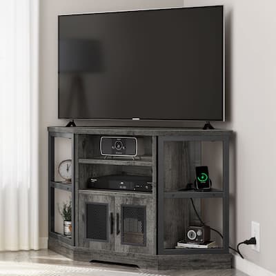 Moasis Farmhouse Corner TV Stand for TVs up to 55" Wood TV Media Console Entertainment Center