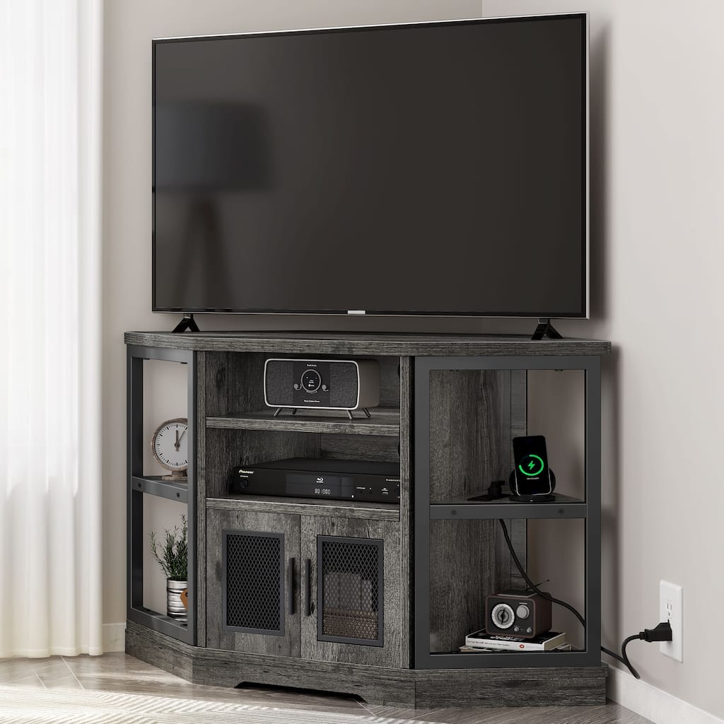 Moasis Farmhouse Corner TV Stand for TVs up to 55" Wood TV Media Console Entertainment Center