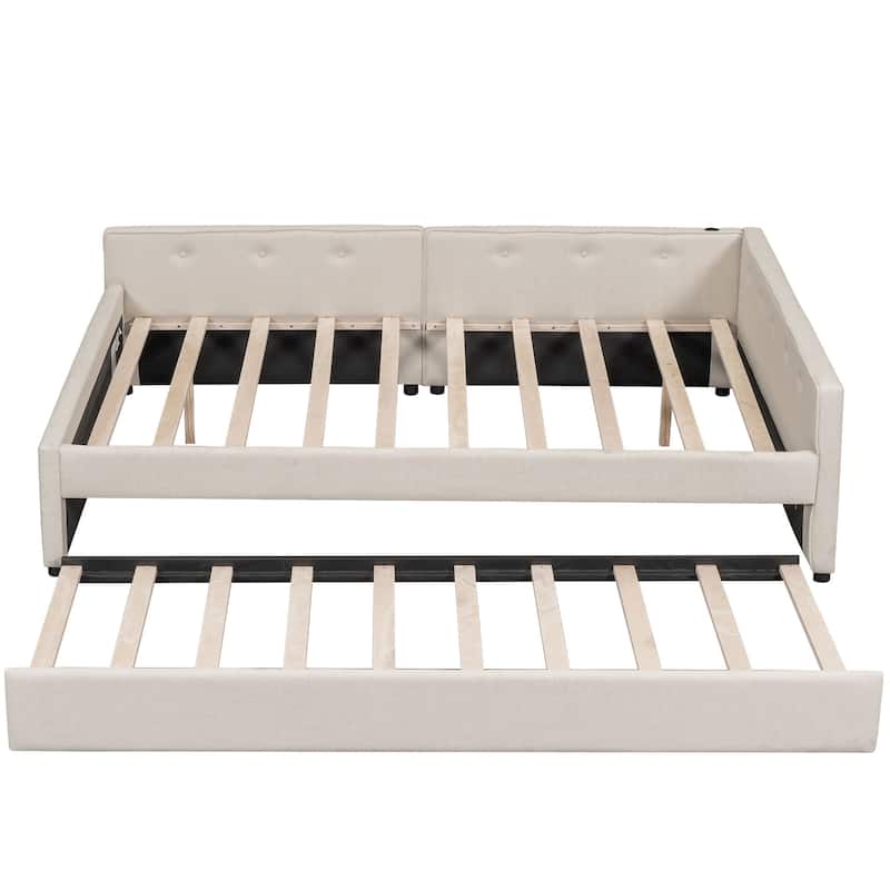 Modern Beige Upholstered Grounded Bed LowProfile Platform Bed Frame