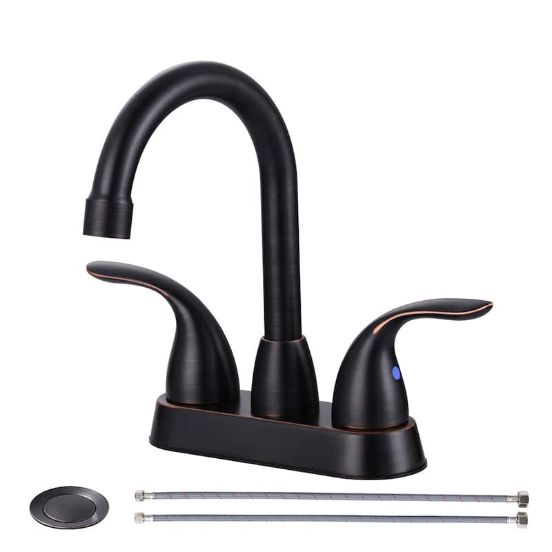 WOWOW 4 in. Centerset Double Handle High Arc Bathroom Faucet - Oil Rubbed Bronze