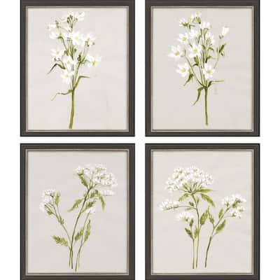 White Field Flowers S/4 Framed Art Giclee Under Glass