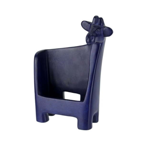 Blue Hand Carved Natural Stone Giraffe Cell Phone Holder - 7.5 X 5.5 X 2 inches