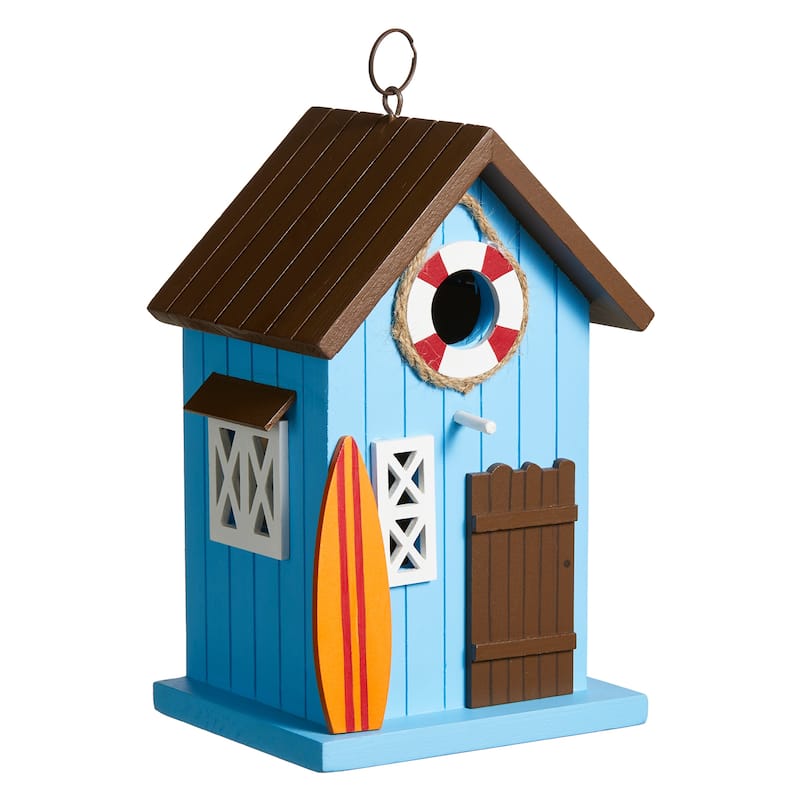 Glitzhome 10"H Solid Wood Beach Hut Decorative Garden Birdhouse - 5.75''L X 5.00''W X 10.00''H