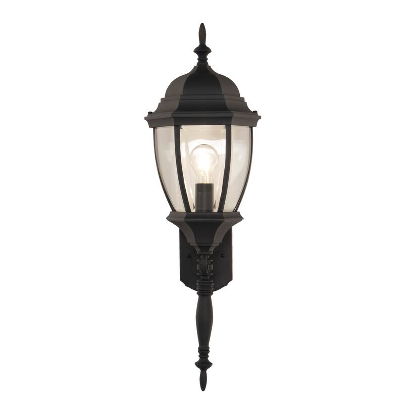 Bent Glass Outdoor Wall Mount Sconce, 1-Light 100 Watt - Textured Black - Small