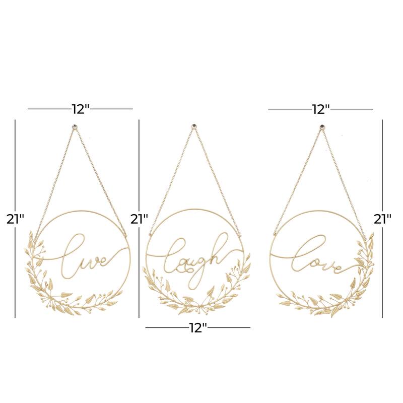 Metal Love, Laugh, Live Decorative Sign with Chain Hanger - Set of 3 Gold - Roche River Decor