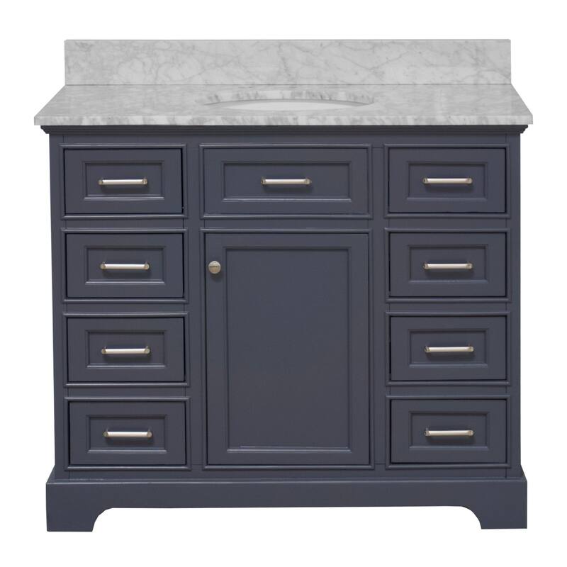 KitchenBathCollection Aria 42" Bathroom Vanity with Carrara Marble Top