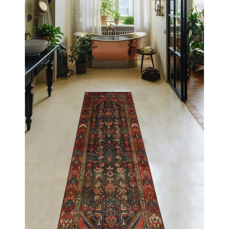 Fine Vintage Distressed Adalbrec Charcoal/Rust Runner - 2'11" x 10'6"
