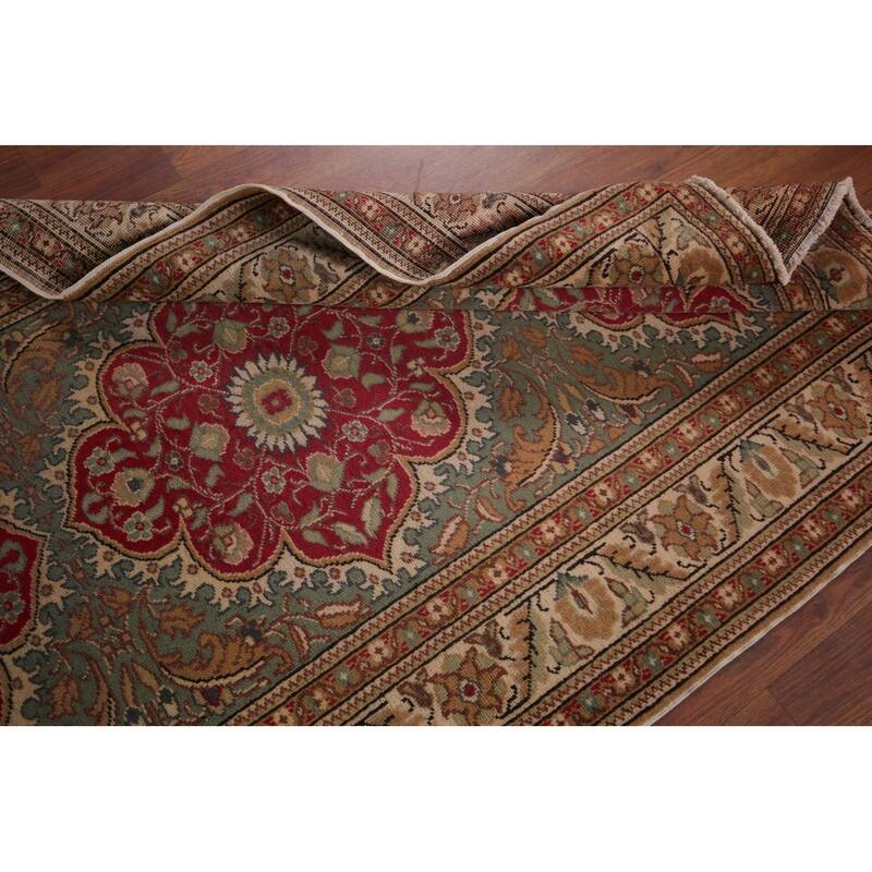 Green Anatolian Turkish Accent Rug Hand-Knotted Wool Carpet - 3'3" X 6'0"